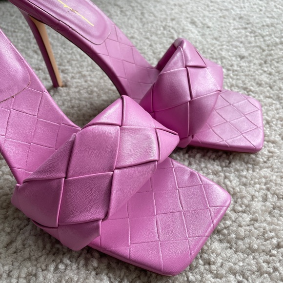 Olivia Ferguson Quilted Woven Lilac Purple High Heels, Size 7.5 Open Square Toe - Picture 14 of 15